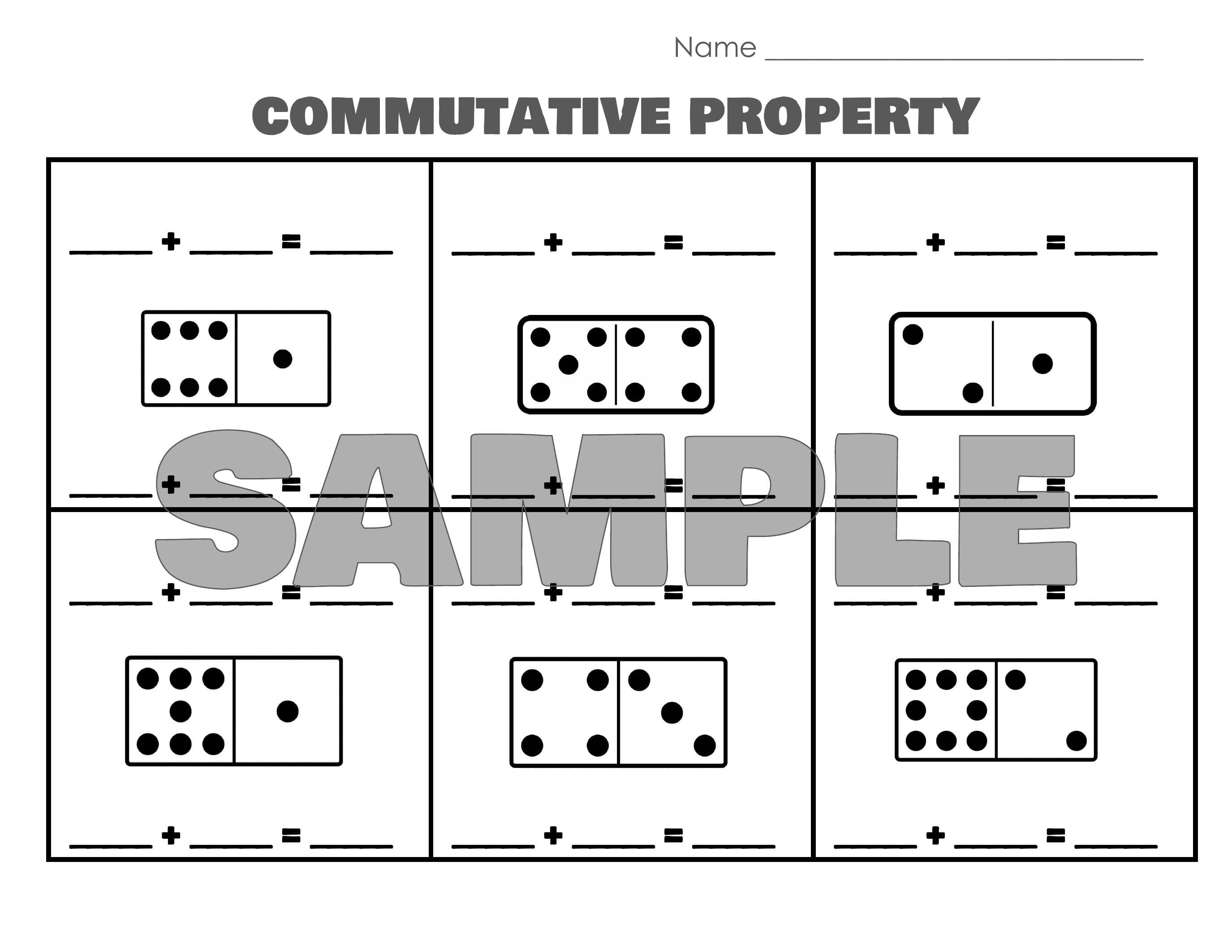 Commutative Property of Addition Worksheets | Domino Addition Practice for First Grade Math Centers preview 1