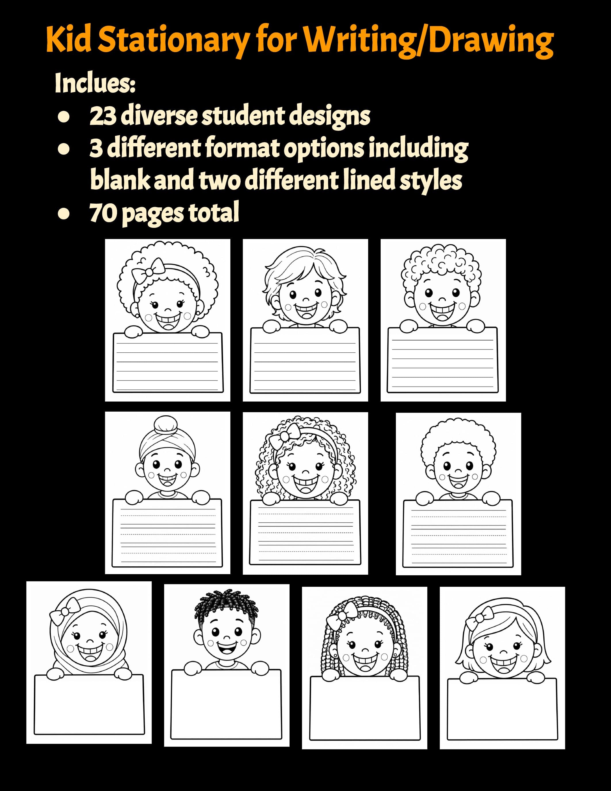 Diverse Kids Writing Paper | Primary Lined Writing and Drawing Pages | Kindergarten and First Grade Stationery preview 1