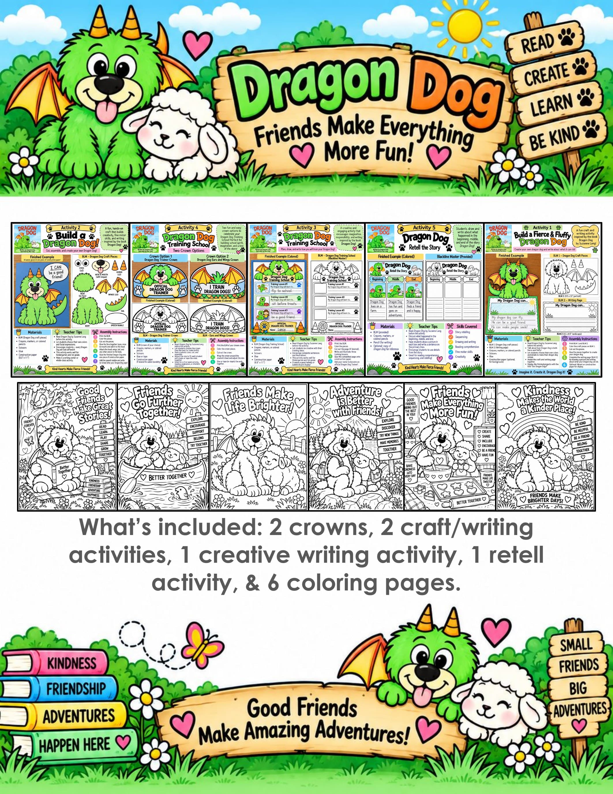 Dragon Dog Book Companion | Read Aloud Crafts, Writing, Retelling, Crowns and Coloring Pages K-2 preview 1