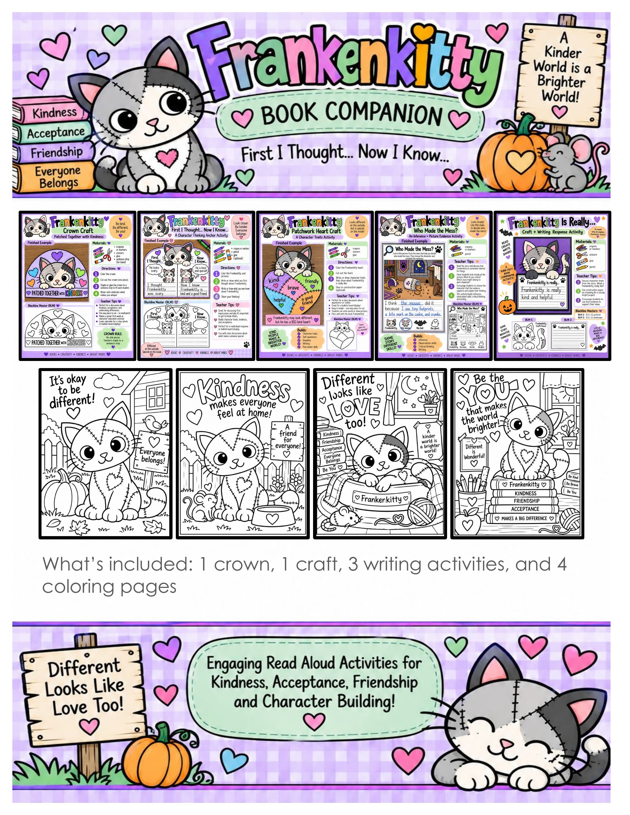 Frankenkitty Book Companion Activities | Halloween Read Aloud Crafts, Character Traits, Writing and SEL K-2 preview 1