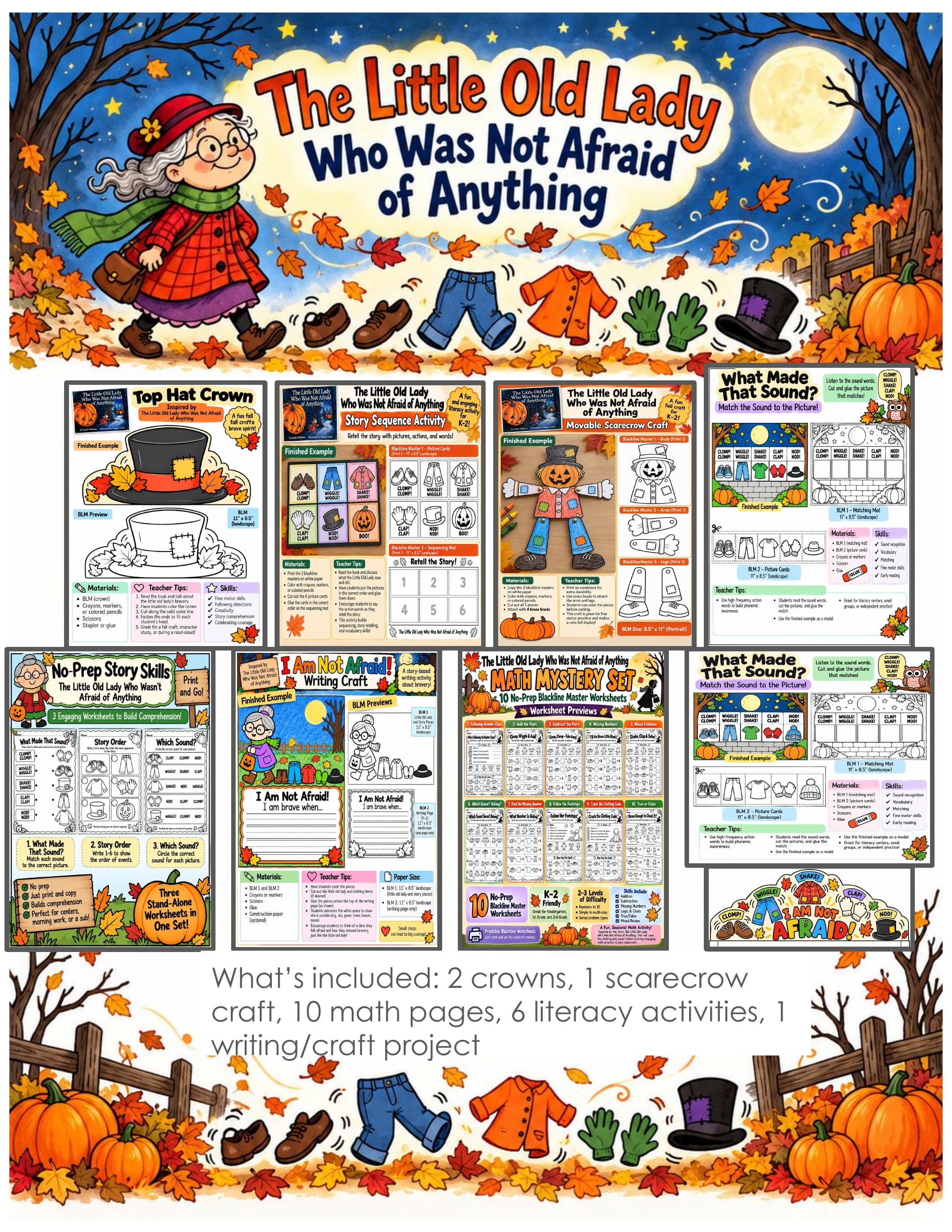 The Little Old Lady Who Was Not Afraid of Anything Activities | Fall Book Companion Crafts, Writing, Halloween Math and Crowns preview 1