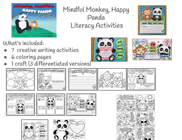Mindful Monkey, Happy Panda Activities | Mindfulness Book Companion | Calm Down Corner Writing, Craft and Coloring preview 1