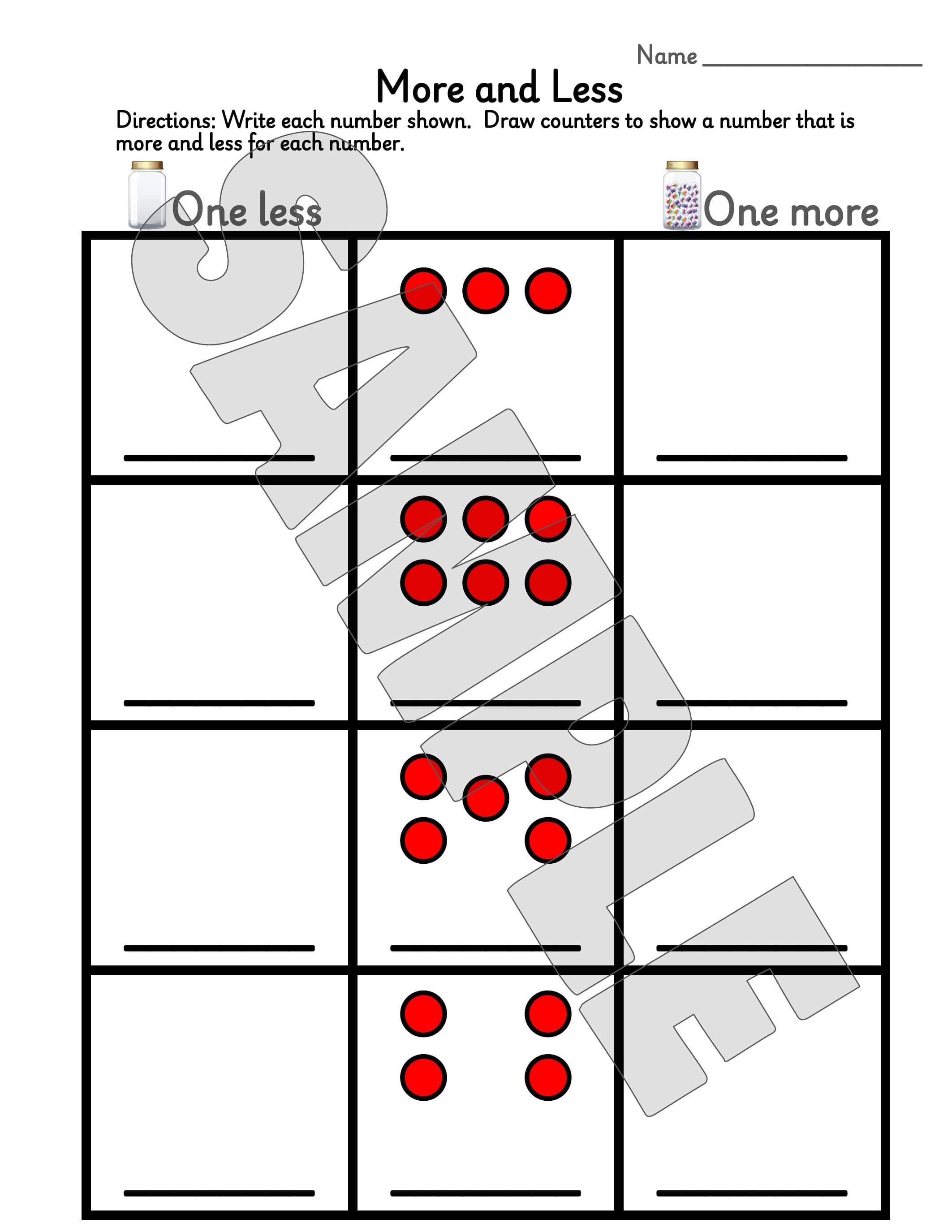 One More One Less Worksheets | Kindergarten and First Grade Number Sense Math Practice