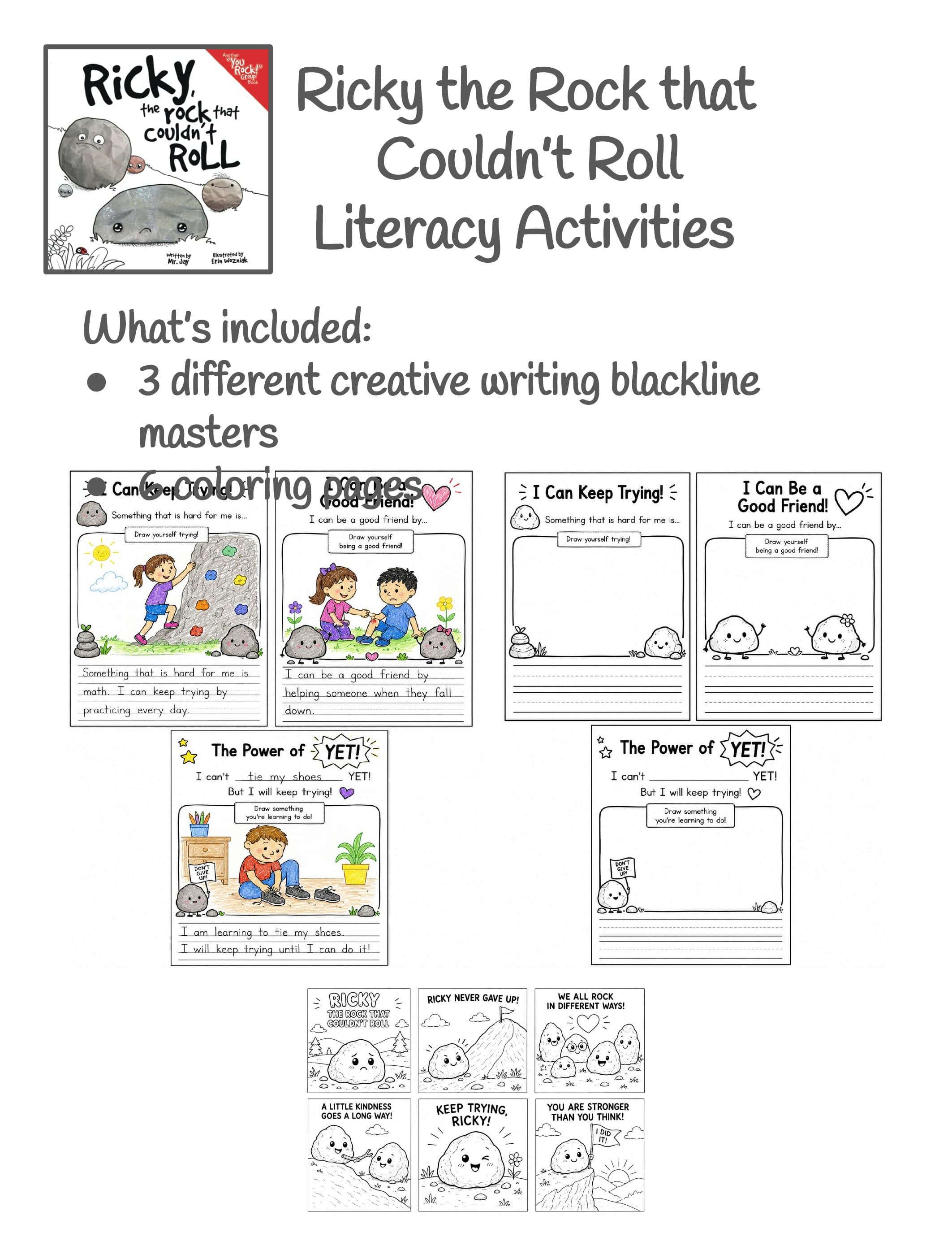 Ricky the Rock That Couldn't Roll Activities | Perseverance Book Companion | Writing and Coloring Pages preview 1
