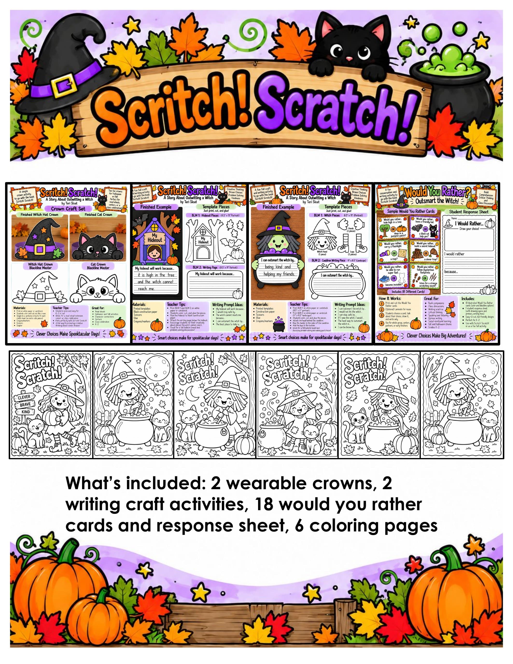 Scritch Scratch Book Companion | Halloween Read Aloud Crafts, Writing, Crowns and Halloween Bulletin Board preview 1