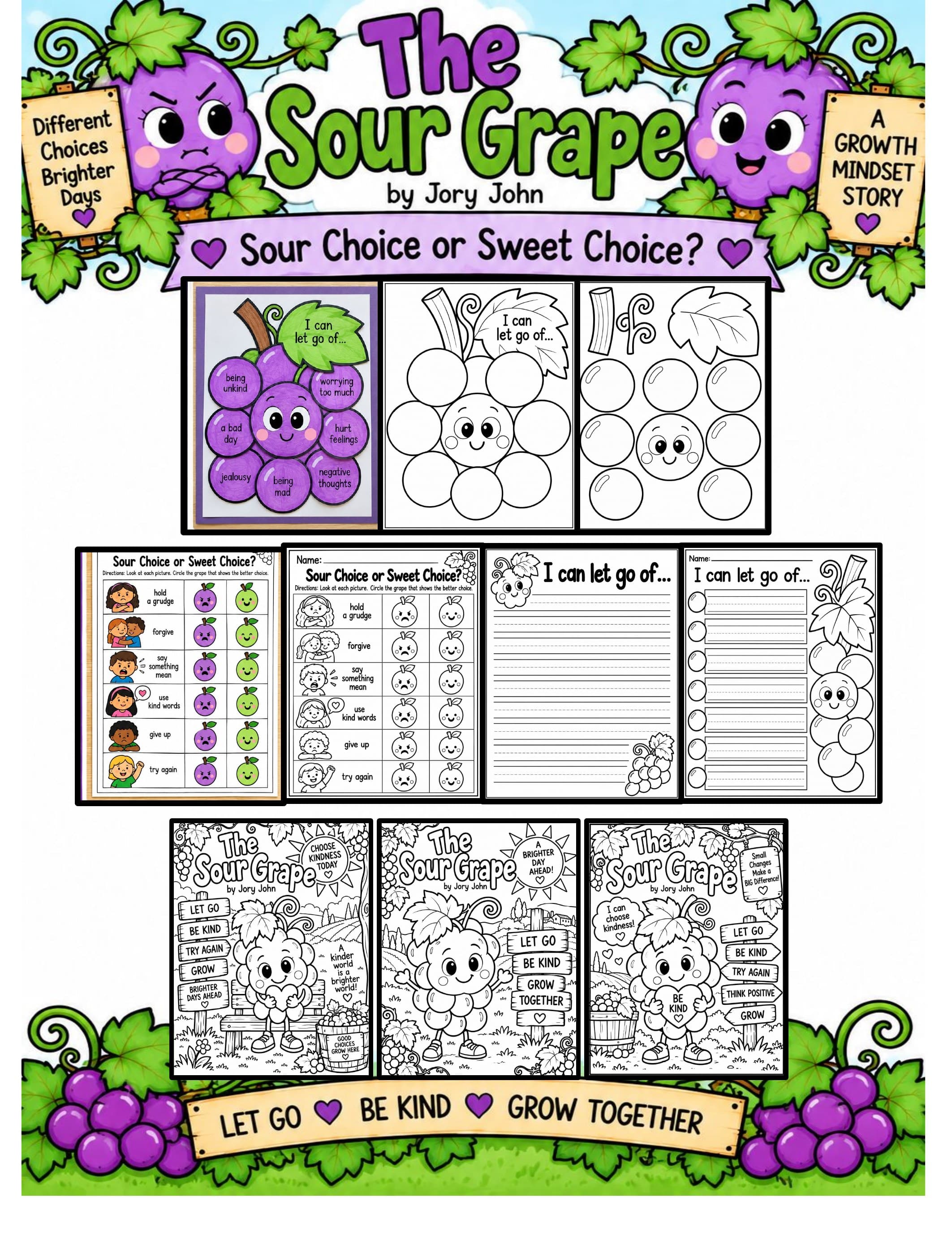 The Sour Grape Activities | Jory John Book Companion | SEL Grape Craft, Writing and Reading Response K-2 preview 1