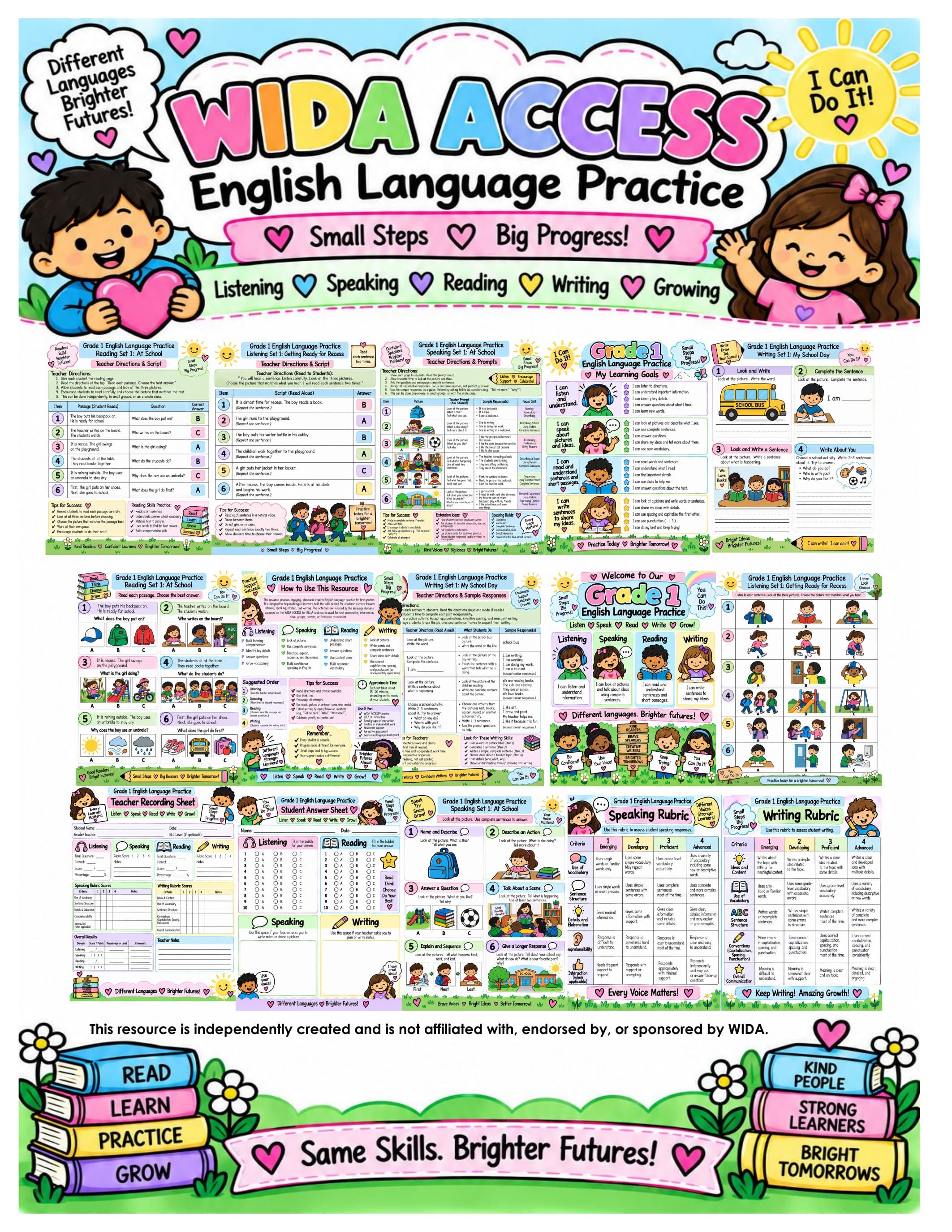 WIDA ACCESS Practice Activities Grade 1 | ELL Test Prep for Listening, Speaking, Reading and Writing preview 1